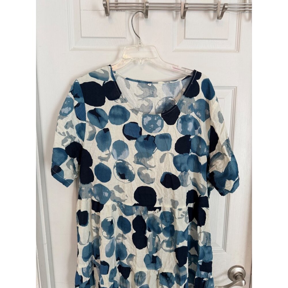 Unbranded Blue & White Scoop Neck Short Sleeve Maxi Dress 2XL - Picture 2 of 6